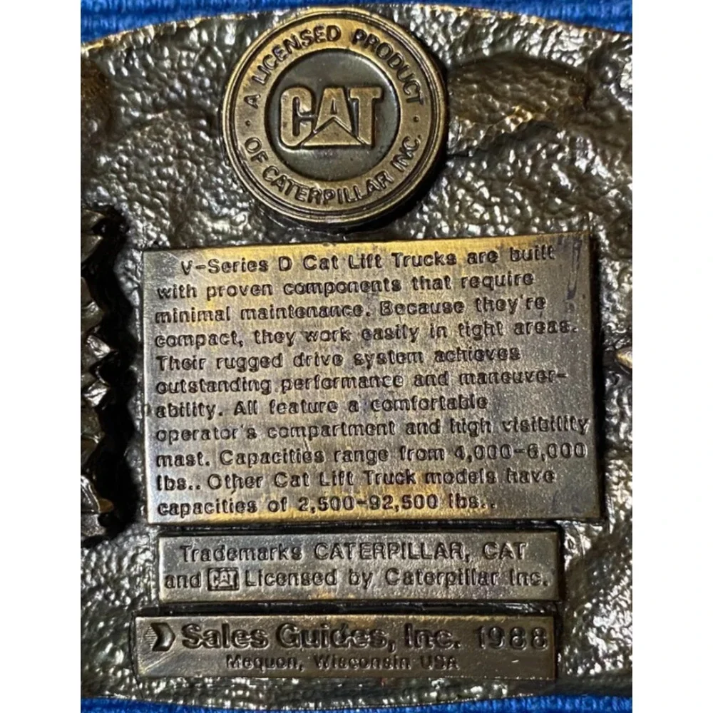Caterpillar Lift Trucks Vintage 1988 Belt Buckle Forklift V Series Cat V35D V50D